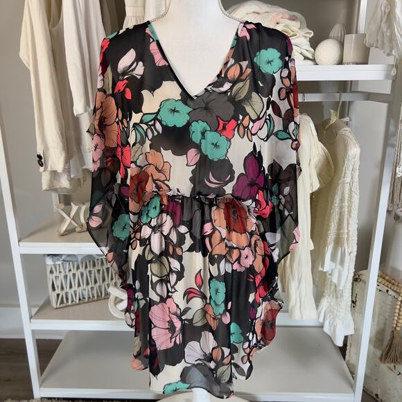 Express size XS semi sheer w tank, floral feminine, dress, tunic flowy 2728 - Picture 1 of 9
